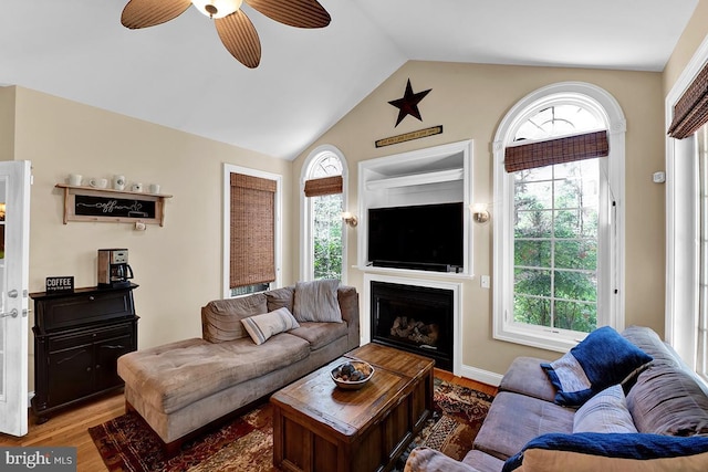 14535 Honeysuckle, Issue, MD 20645 - living room with wood finished floors, vaulted ceiling, ceiling fan, and healthy amount of natural light