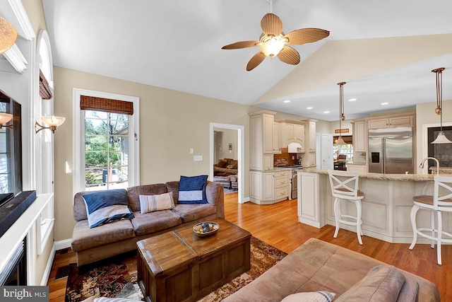14535 Honeysuckle, Issue, MD 20645 - living room featuring ceiling fan, lofted ceiling, light wood-type flooring, and recessed lighting