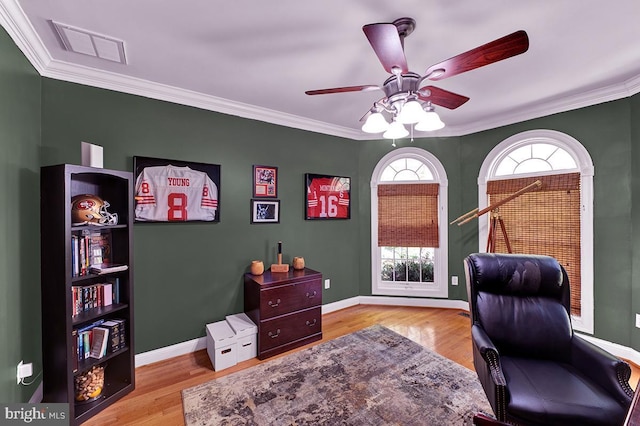 14535 Honeysuckle, Issue, MD 20645 - office space with crown molding, wood finished floors, ceiling fan, and baseboards