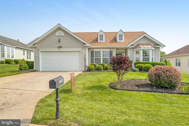 16453 Sparkling Brook Loop, Dumfries, VA 22025 - view of front of property with concrete driveway, a garage, a front lawn, and roof with shingles