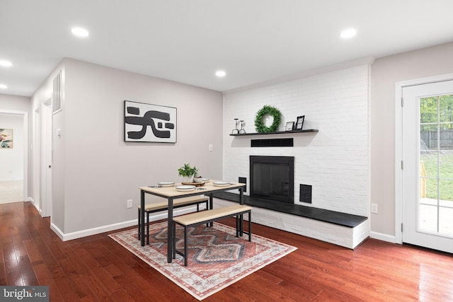 194 Black Cub Run Ln, Harpers Ferry, WV 25425 - living area featuring dark wood-type flooring, baseboards, a fireplace, and recessed lighting