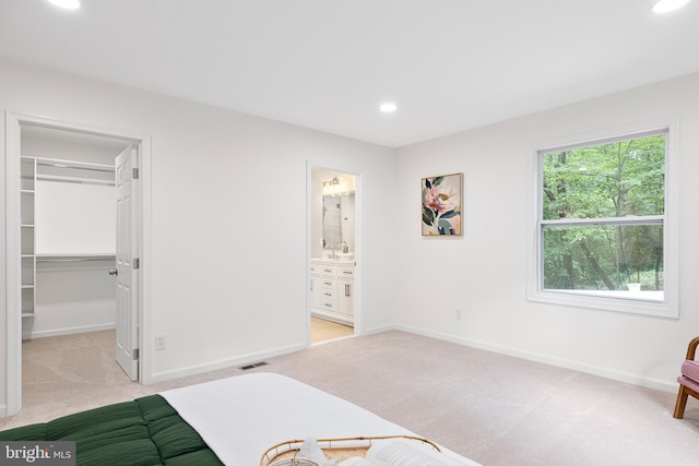 194 Black Cub Run Ln, Harpers Ferry, WV 25425 - carpeted bedroom featuring a walk in closet, recessed lighting, baseboards, a sink, and a closet