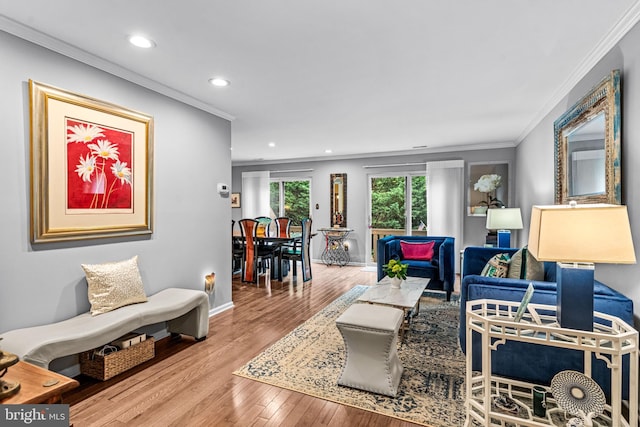 352 Paoli Woods Dr, Paoli, PA 19301 - living area with ornamental molding, hardwood / wood-style floors, recessed lighting, and baseboards