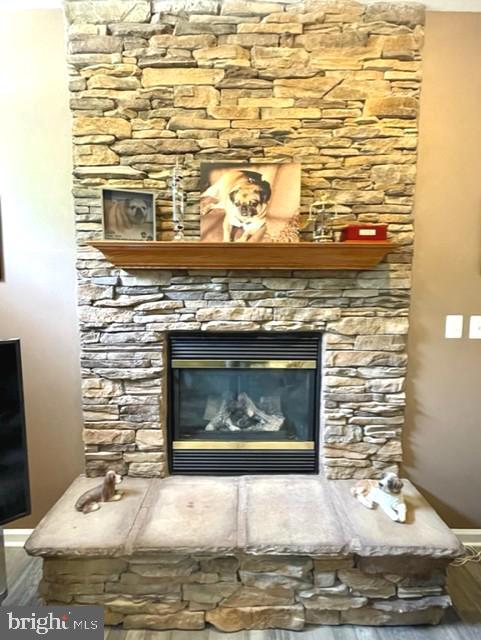13605 Sugar Mill Ct, Waldorf, MD 20601 - detailed view of baseboards, wood finished floors, and a fireplace