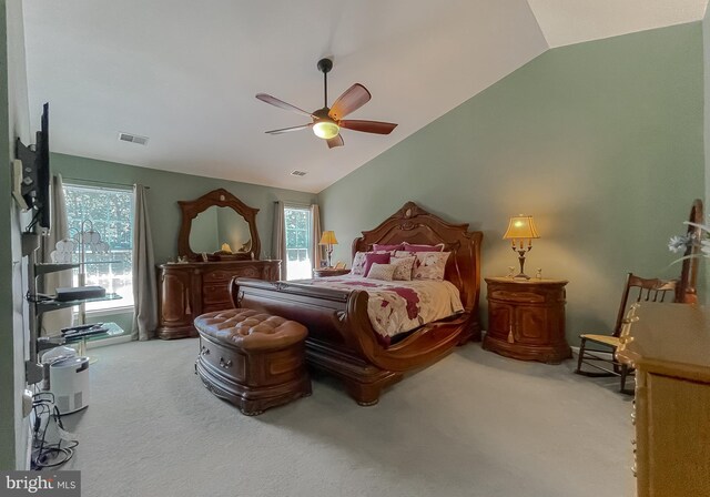 13605 Sugar Mill Ct, Waldorf, MD 20601 - carpeted bedroom with vaulted ceiling, multiple windows, and ceiling fan