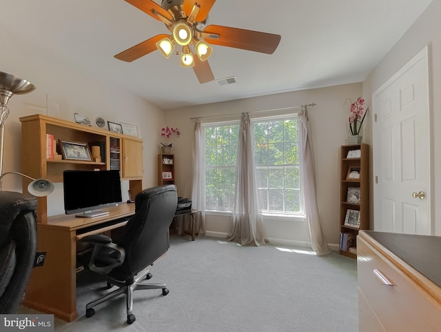 13605 Sugar Mill Ct, Waldorf, MD 20601 - office space featuring a ceiling fan, light carpet, and baseboards