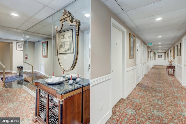 1001 Saint Paul St Unit 9F, Baltimore, MD 21202 - hallway with a paneled ceiling, carpet flooring, and recessed lighting