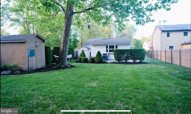 view of yard featuring a storage unit and an outbuilding