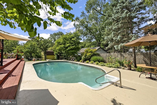 view of swimming pool with a fenced backyard and a patio area
