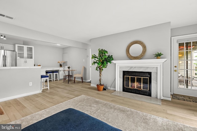 2224 Springwood Dr Unit 102A, Reston, VA 20191 - living area featuring light wood-style flooring, a fireplace, and baseboards
