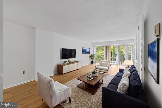 living area featuring wood finished floors and baseboards