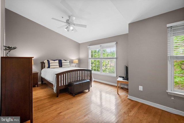 10938 Rocky Mount Way, Silver Spring, MD 20902 - bedroom featuring vaulted ceiling, light wood-style flooring, baseboards, and ceiling fan