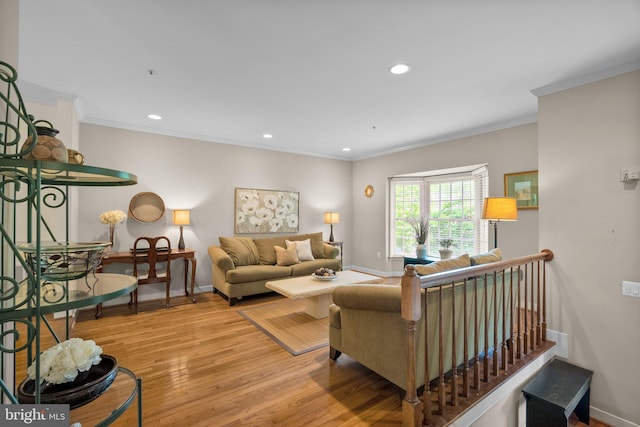 10938 Rocky Mount Way, Silver Spring, MD 20902 - living area with baseboards, light wood-style floors, recessed lighting, and ornamental molding