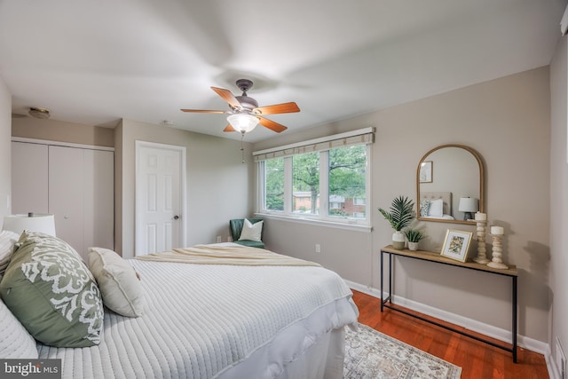 808 Gregorio Dr, Silver Spring, MD 20901 - bedroom with a closet, wood finished floors, baseboards, and ceiling fan