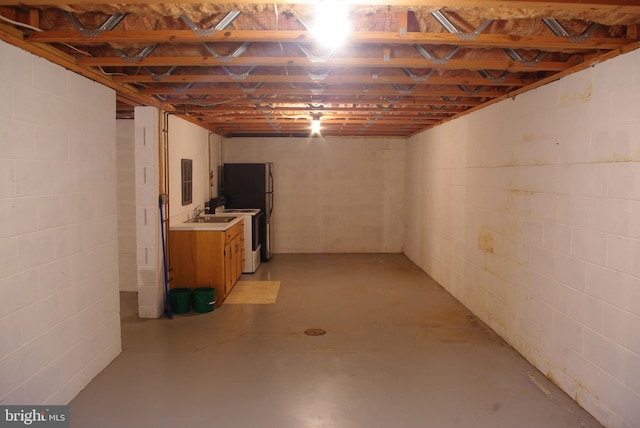 13920 Heavenly Acres Rdg, Hancock, MD 21750 - unfinished below grade area featuring concrete block wall, freestanding refrigerator, and a sink