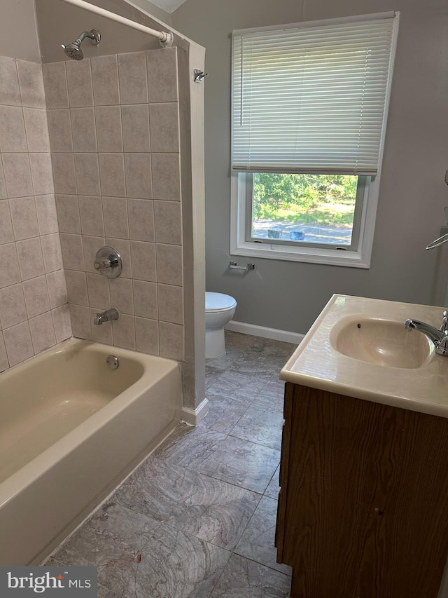 35 Preston Ave, Voorhees, NJ 08043 - bathroom with toilet, vanity, shower / bath combination, and baseboards