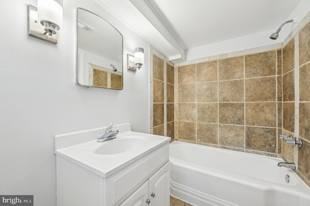 full bath featuring bathing tub / shower combination and vanity