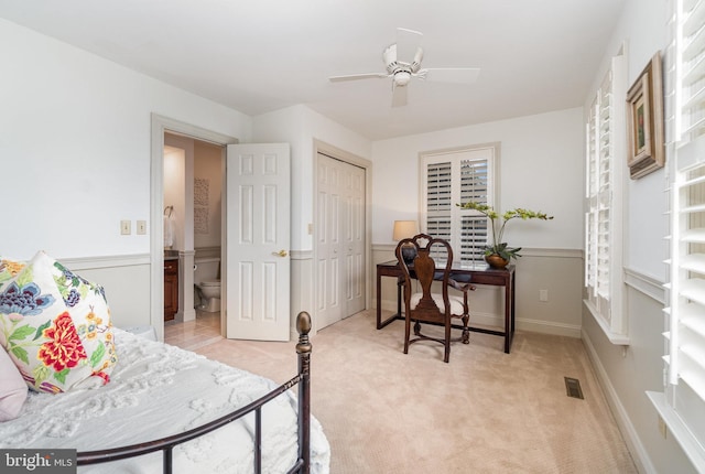 10 Highland Dr, Palmyra, PA 17078 - bedroom with light carpet, a closet, a desk, and a ceiling fan