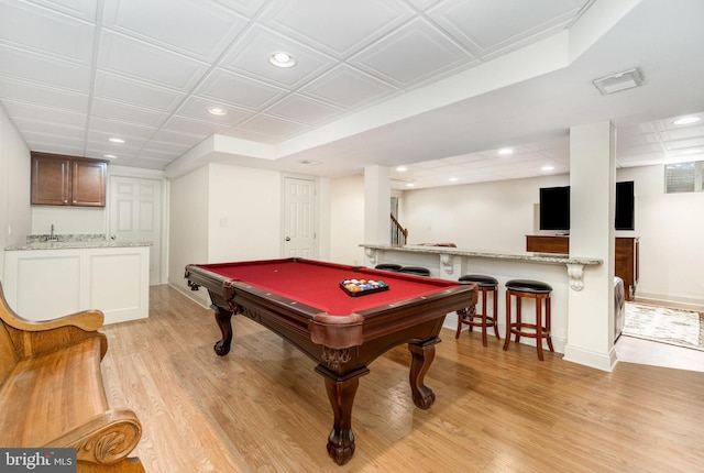 10 Highland Dr, Palmyra, PA 17078 - recreation room with recessed lighting, bar, light wood-style floors, billiards, and baseboards