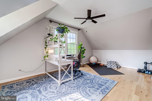20932 Cox Mills Ct, Ashburn, VA 20147 - home office featuring ceiling fan, vaulted ceiling, and wood finished floors