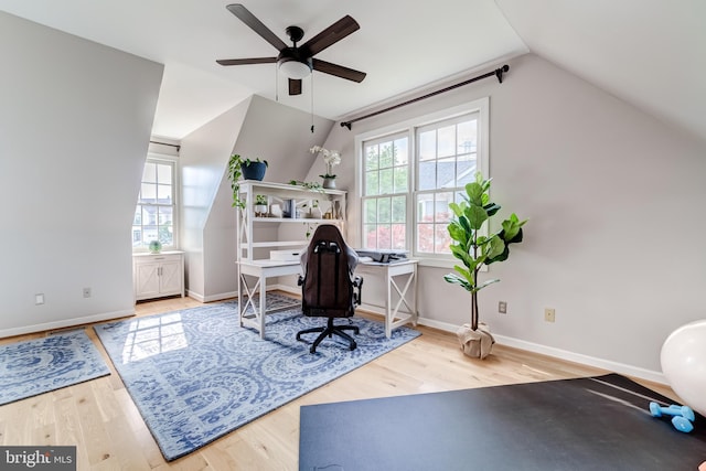 20932 Cox Mills Ct, Ashburn, VA 20147 - home office featuring lofted ceiling, wood finished floors, and ceiling fan