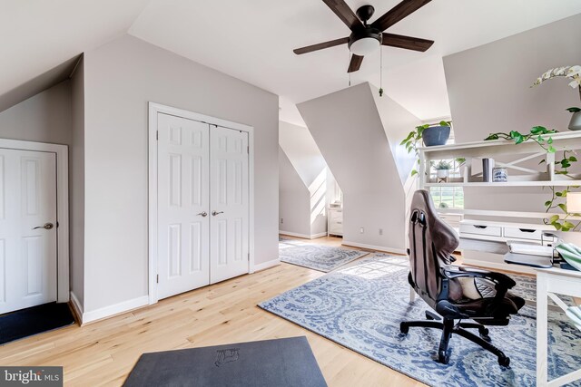 20932 Cox Mills Ct, Ashburn, VA 20147 - office area featuring wood finished floors, ceiling fan, and vaulted ceiling