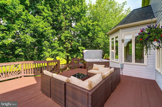 20932 Cox Mills Ct, Ashburn, VA 20147 - deck featuring a hot tub and outdoor lounge area