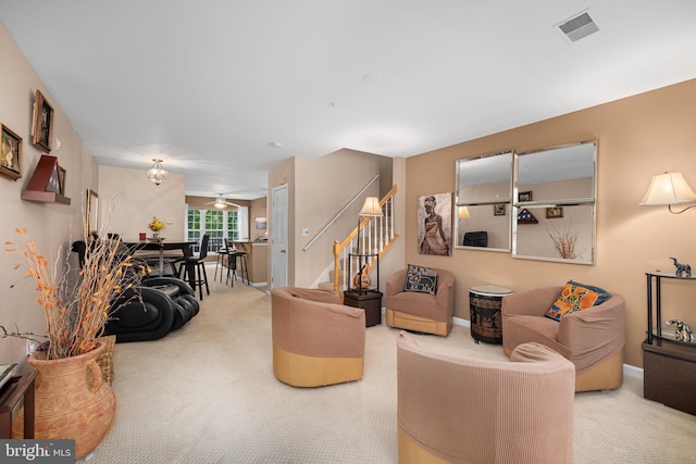 5942 Kimberly Anne Way, Alexandria, VA 22310 - carpeted living room featuring stairs and baseboards