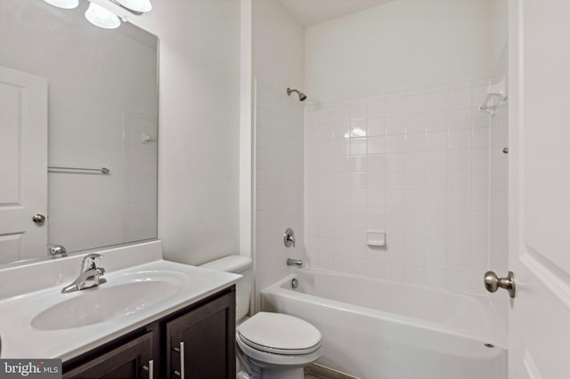 full bathroom with toilet, shower / washtub combination, and vanity