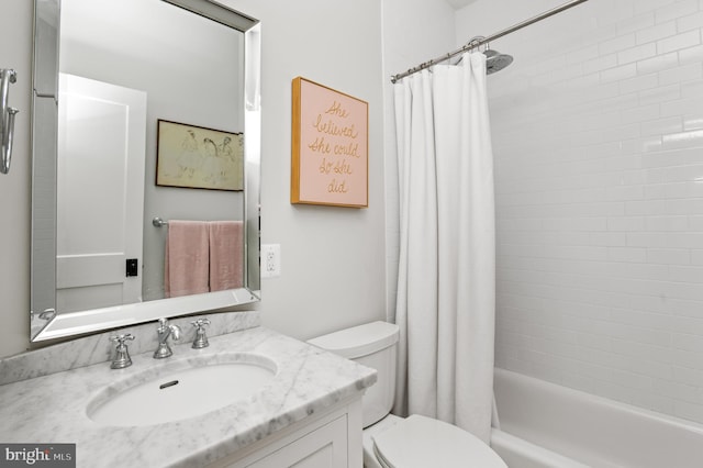 13312 Drews Ln, Potomac, MD 20854 - bathroom featuring toilet, vanity, and shower / bath combo with shower curtain