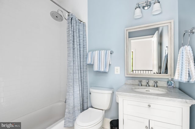 13312 Drews Ln, Potomac, MD 20854 - bathroom featuring toilet, shower / bathtub combination with curtain, and vanity