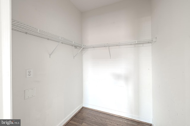 walk in closet with wood finished floors