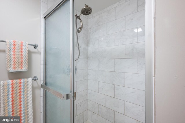 bathroom featuring a shower stall