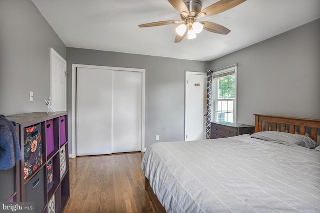 7039 Calamo St, Springfield, VA 22150 - bedroom featuring wood finished floors, a closet, and a ceiling fan