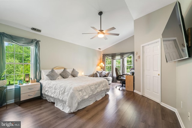 27 Avalon Rd, Pennington, NJ 08534 - bedroom with vaulted ceiling, dark wood-style floors, baseboards, and a ceiling fan