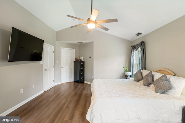 27 Avalon Rd, Pennington, NJ 08534 - bedroom with dark wood-style flooring, vaulted ceiling, baseboards, and ceiling fan