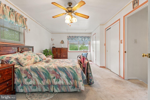 1517 Margaret St, Woodbridge, VA 22191 - bedroom featuring carpet floors, crown molding, a ceiling fan, attic access, and baseboards