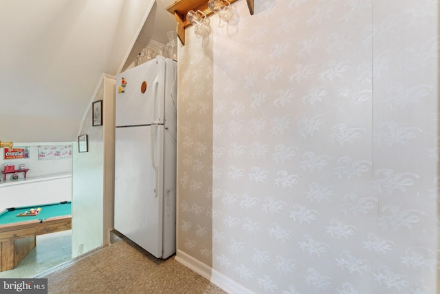 1517 Margaret St, Woodbridge, VA 22191 - interior space with freestanding refrigerator, light floors, lofted ceiling, billiards table, and baseboards