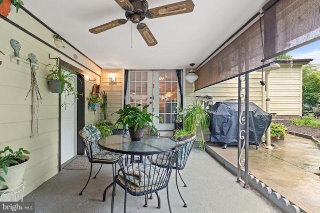 1517 Margaret St, Woodbridge, VA 22191 - view of patio / terrace featuring area for grilling, a ceiling fan, outdoor dining area, and french doors