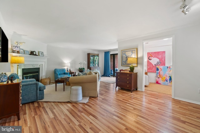 16 Lacosta Ct, Towson, MD 21204 - living room with light wood-style floors, a glass covered fireplace, and ornamental molding