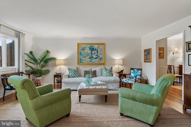 16 Lacosta Ct, Towson, MD 21204 - living area with ornamental molding and wood finished floors
