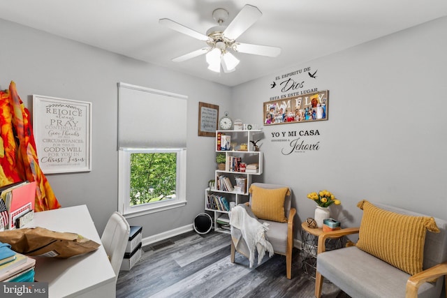 12906 7th St, Bowie, MD 20720 - living area with wood finished floors, ceiling fan, and baseboards