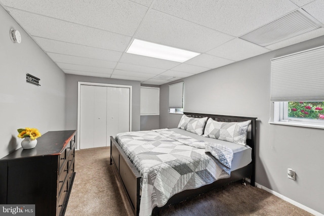 12906 7th St, Bowie, MD 20720 - carpeted bedroom featuring a drop ceiling, a closet, and baseboards