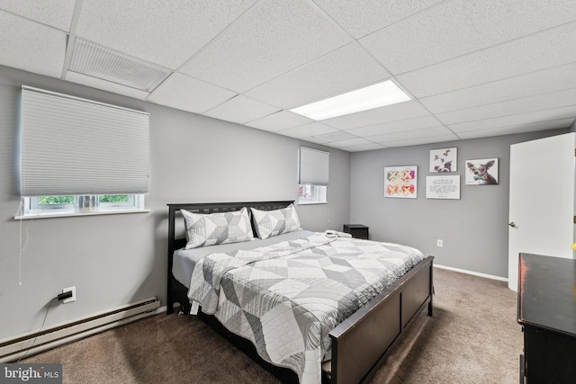 12906 7th St, Bowie, MD 20720 - bedroom with a baseboard radiator, carpet, a paneled ceiling, and baseboards