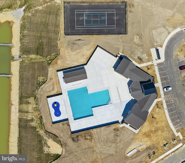 aerial view of a pool area