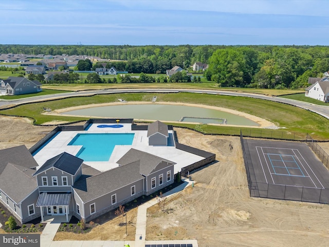 aerial view of a pool