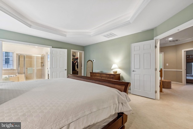 229 Bowen Ct, Annapolis, MD 21401 - carpeted bedroom with a raised ceiling, ornamental molding, a walk in closet, connected bathroom, and a closet