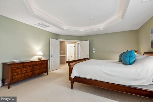 229 Bowen Ct, Annapolis, MD 21401 - bedroom with a raised ceiling, light colored carpet, and ornamental molding