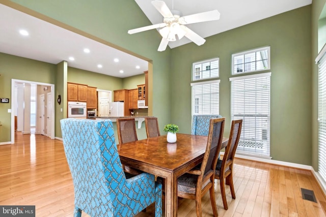 229 Bowen Ct, Annapolis, MD 21401 - dining area with light wood-style floors, baseboards, recessed lighting, and a ceiling fan
