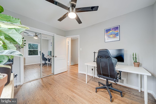 2015 Rollins Dr, Alexandria, VA 22307 - office area featuring ceiling fan, light wood finished floors, and baseboards